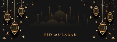 eid mubarak black and gold festival banner designのイラスト素材