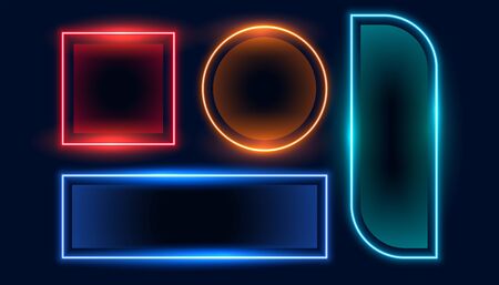 set of geometric neon empty frame banners set