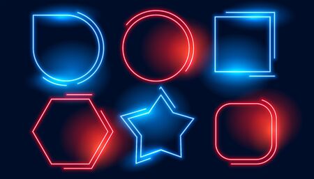 blue red geometric neon empty frames setのイラスト素材
