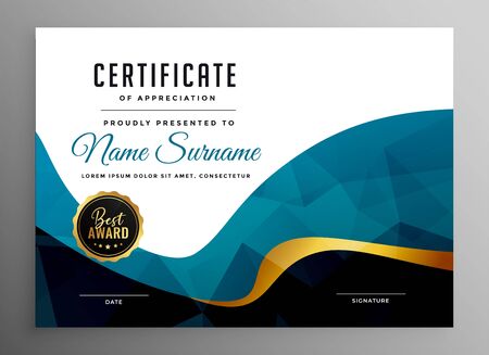 abstract certificate of appreciation template in blue and golden colorのイラスト素材