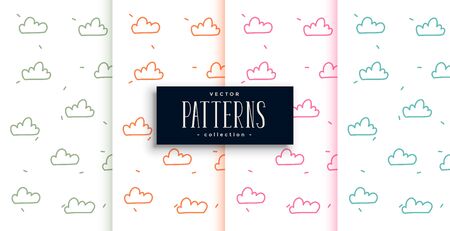 cute doodle style clouds patterns set of fourのイラスト素材