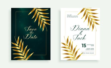 stylish golden leaves premium wedding card invitation designのイラスト素材