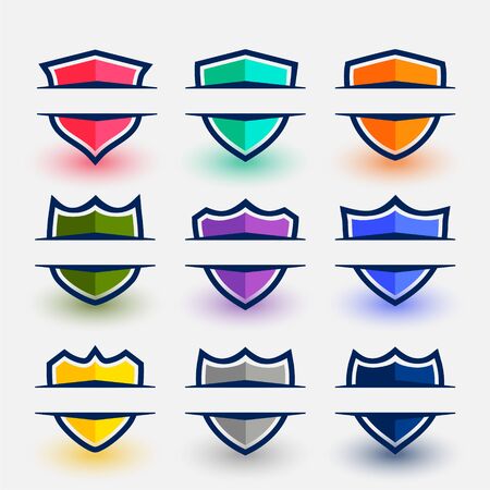 sports style shield symbols set in nine colorsのイラスト素材