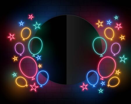 celebration birthday balloons in neon style and text spaceのイラスト素材