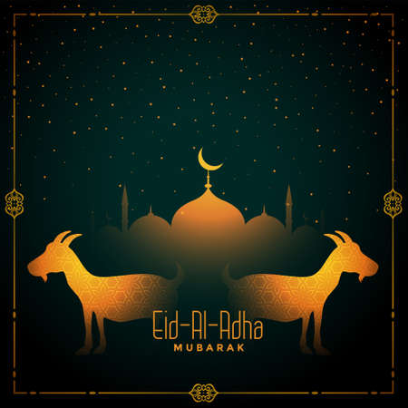eid al adha islamic festival greeting with goat and mosqueのイラスト素材