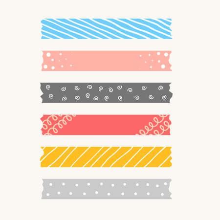 patterned cute ribbons or torned paper tape setのイラスト素材