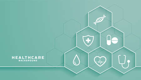 healthcare background with medical symbols in hexagonal frame