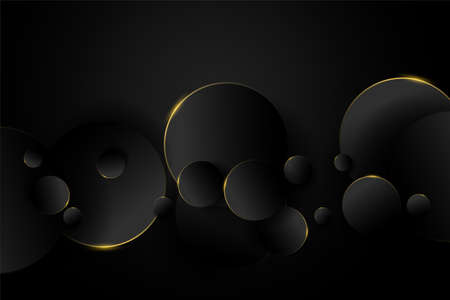 black dark background with 3d circular shapesのイラスト素材