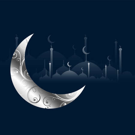 silver decorative moon and mosque islamic designのイラスト素材