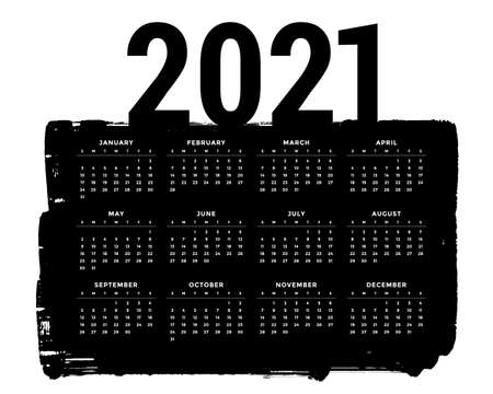 abstract grunge style black 2021 calendar design templateのイラスト素材
