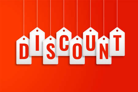 discount hanging price tags on red backgroundのイラスト素材