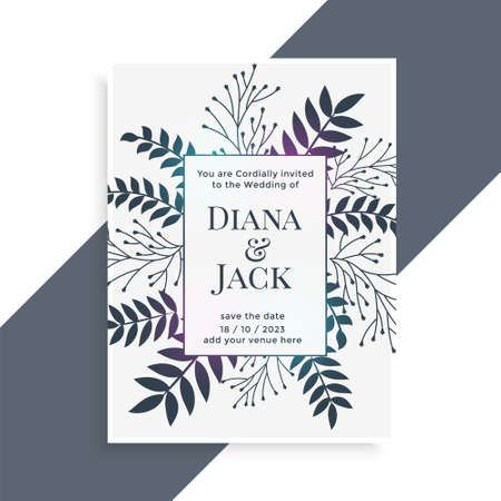 wedding card design with leaves decoration styleのイラスト素材