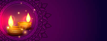 shiny happy diwali indian style banner with text spaceのイラスト素材
