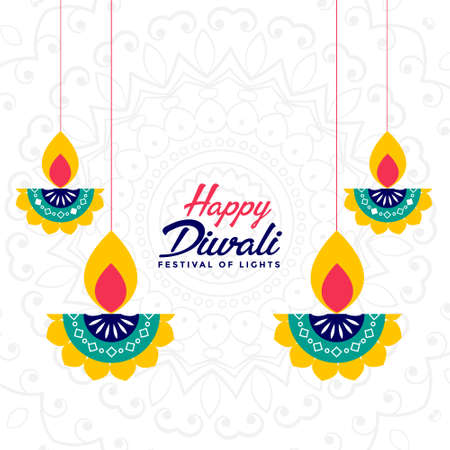 happy diwali indian festival card with diya designのイラスト素材