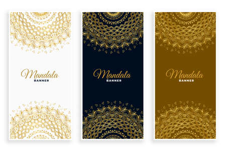 luxury mandala decorative card set in golden colorsのイラスト素材