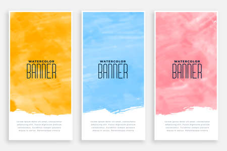 abstract watercolor vertical banners set of three colorsのイラスト素材