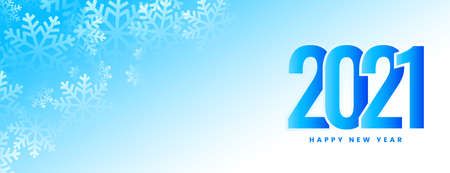 Happy new year 2021 with blue snow flakes banner