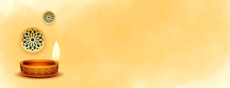 beautiful happy diwali diya banner with text space