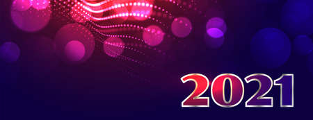 New year 2021 on blue bokeh glowing light effect