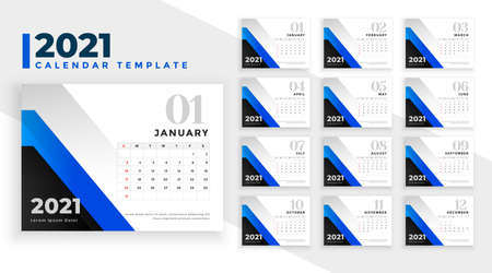 2021 new year calendar design template in blue geometric shapesのイラスト素材
