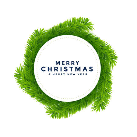 merry christmas background with pine leaves frameのイラスト素材