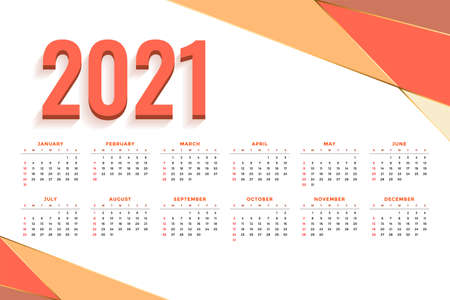 abstract 2021 new year calendar design with orange shapesのイラスト素材
