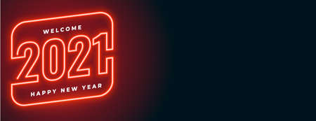 red neon style 2021 happy new year banner design