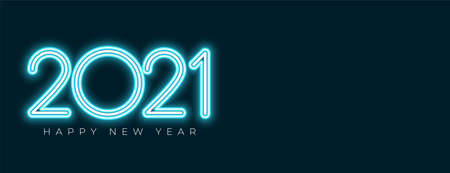 neon style 2021 happy new year banner with text spaceのイラスト素材