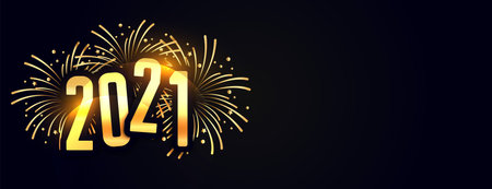 2021 new year celebration banner with bursting fireworksのイラスト素材