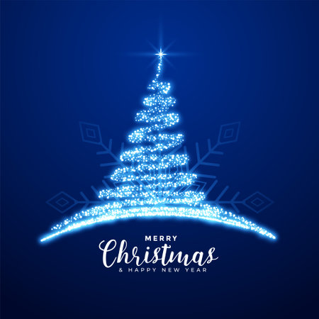 creative merry christmas sparkling blue tree backgroundのイラスト素材