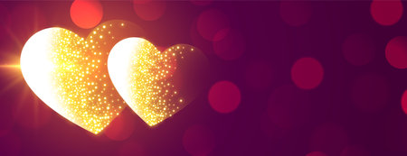 glowing sparkling golden hearts banner for valentines dayのイラスト素材