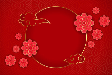Traditional chinese greeting with flower on red background vectorのイラスト素材