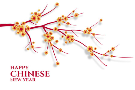 Happy chinese new year celebration greeting with sakura flowers vectorのイラスト素材
