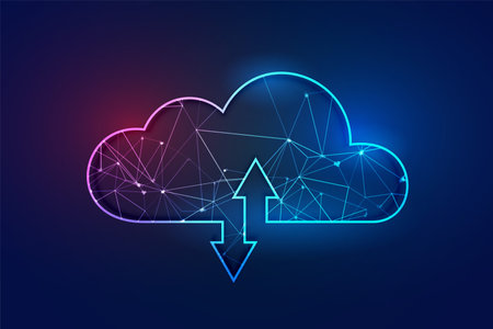 cloud computing polygonal wireframe technology concept backgroundのイラスト素材
