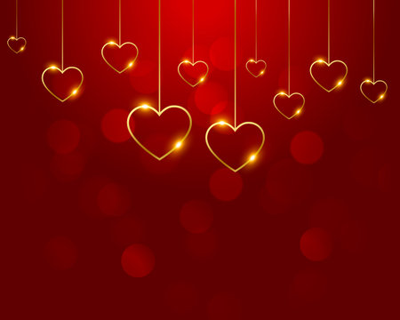 nice red background with golden hearts decorationのイラスト素材