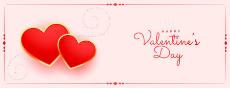 happy valentines day greeting banner with two heartsのイラスト素材