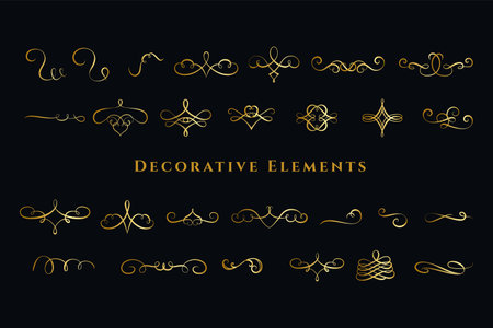 calligraphic swirls ornaments decorations big setのイラスト素材