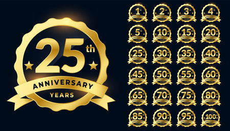 wedding anniversary golden badge label logotype setのイラスト素材