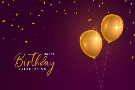 realistic happy birthday golden balloons on maroon backgroundのイラスト素材