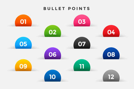 bullet points numbers set in half circle styleのイラスト素材