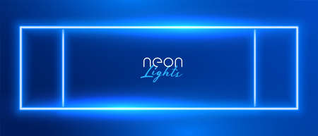 blue neon rectangle frame background designのイラスト素材