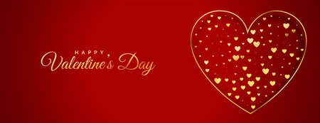 valentines day golden heart decorative bannerのイラスト素材