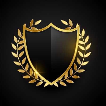 golden badge or shield with gold leavesのイラスト素材