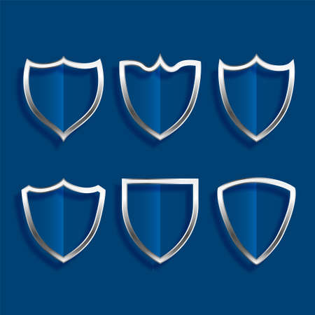 metallic shield badges shiny icons set design