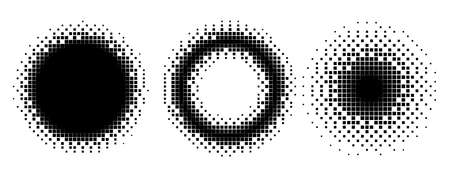 pixel circles and frames halftone style setのイラスト素材