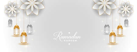 beautiful ramadan kareem banner in arabic islamic styleのイラスト素材