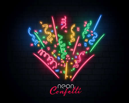 bursting celebration confetti neon backgroundのイラスト素材