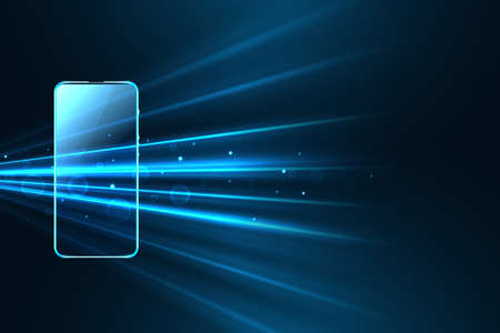 digital mobile technology background with glowing speed raysのイラスト素材