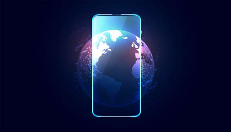 mobile phone with earth display background designのイラスト素材