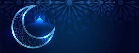 islamic banner with moon and mosque designのイラスト素材